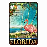 MohuanDd Flamingos Tin Sign Wall Decor - Florida Beaches with Flamingos - Retro Metal Sign for Home