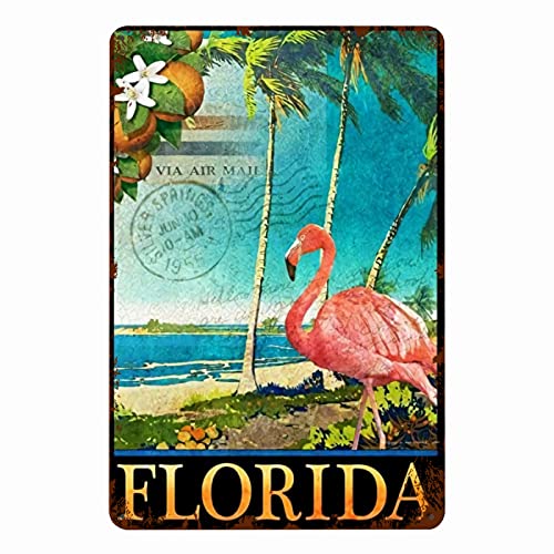 Mohuandd Flamingos Tin Sign Wall Decor - Florida Beaches With Flamingos - Retro Metal Sign For Home Kitchen Bathroom Beach Garden Wall Decor Art Gifts 8X12 Inches #TOP18