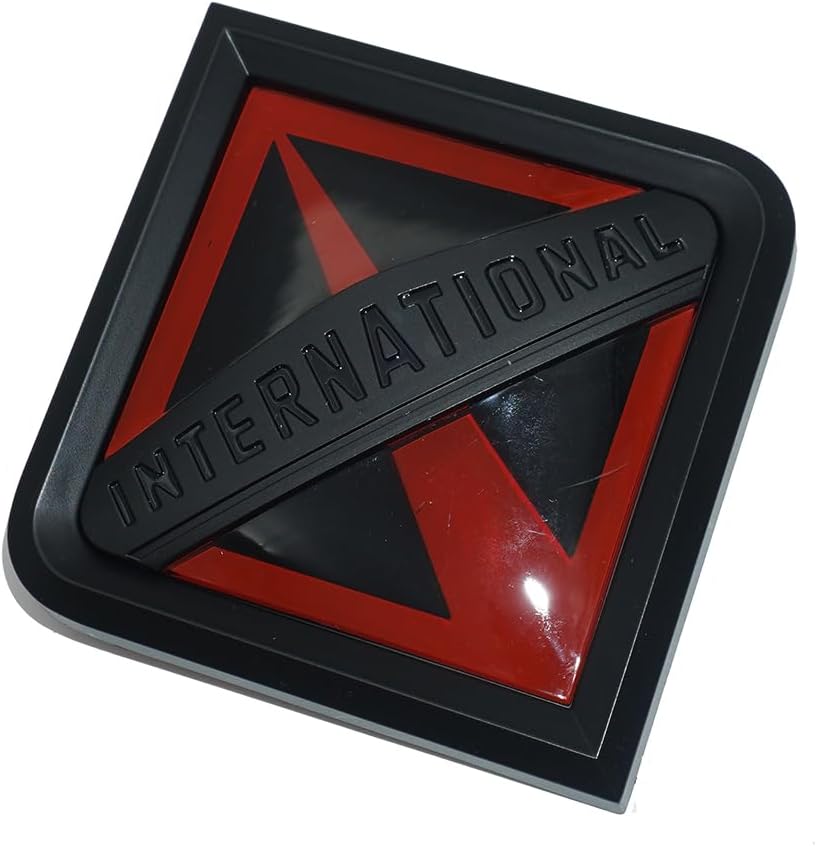 1Pc International Emblem 3D Grille Front Hood Badge Logo Ornament Replacement for International Truck Series 3550901C2 (Black/Red)