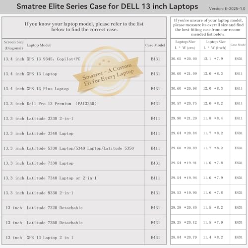 Image of Smatree 13 inch Laptop Sleeve for DELL Pro 13 Premium PA13250 | for 13 inch DELL Pro 13 Premium PA13250,Protective Case with Accessory Pocket,Patented Shockproof Design (E431)