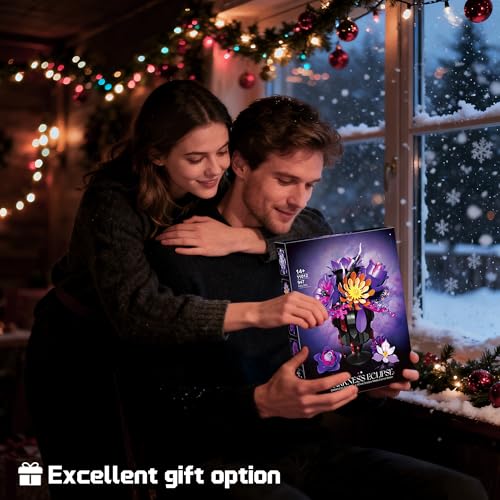 ZONECYTD Purple Flowers Building Set, Rose Bouquet Black Compatible with Lego Botanical Collection Gothic for Adults Women Home Office Decor by ZONECYTD - Image 6
