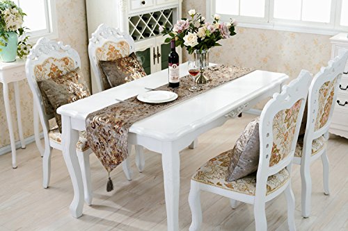 Prior.choice Elegant Luxury Shiny Bronze Velvet Damask Deco Tassels Wedding Party Hotel Restaurant Bed Table Runner Cloth (13Inch X 82Inch) #TOP4