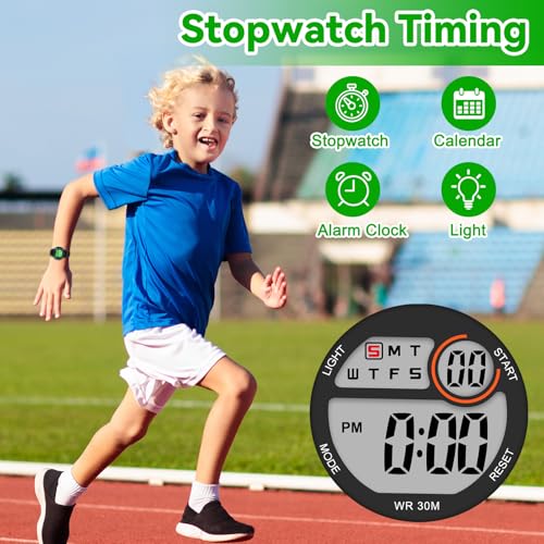 DTKID Reloj Niño, 7 Colores Reloj Digital Niño Niña 3 ATM Impermeable Deportes al Aire Libre Relojes Infantil con Temporizador, Alarma, Calendario (Negro-2) - imagen 3