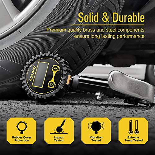 Azuno Digital Tire Inflator With Pressure Gauge, 200 Psi (0.1 Res) W/Led Flashlight, Heavy Duty Air Compressor Accessories 7Pcs Set, W/Lock On Air Chuck, Dual Head Chuck And 90° Tire Valve #TOP4