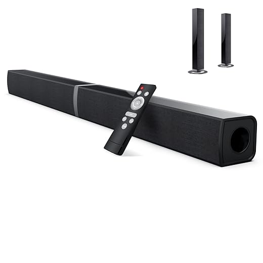 TV Sound Bar, MZEIBO Split Sound Bars for TV 50W 32inch Wired & Wireless Bluetooth Sound Bar Home Theater Audio Speakers with Optical/HDMI/AUX/Remote Control/Bases, Model KY-2020D