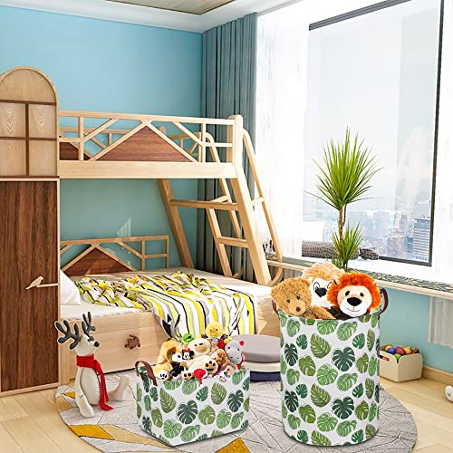 Image of NTAOHAMPER Round Green Laundry Hamper, Jungle Themed Nursery Decor, Tropical Pattern Basket, Monstera Room Decor,Waterproof Storage Bin, Gift Basket(Leaf)