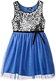 Pinky Big Girls' Sequin Bodiced Dress with Ribbon Belt