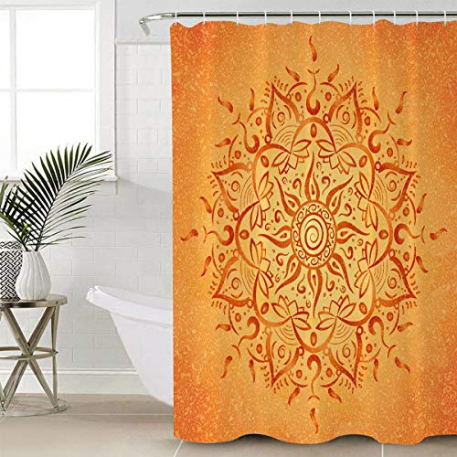 Sigouyi Shower Curtain 36" Wx72 H Shower Curtain Liner, Vintage Yellow Mandala Shower Curtains For Bathroom, Showers Stall, Camper & Clawfoot Tub, Waterproof Polyester Shower Curtain Set #TOP12