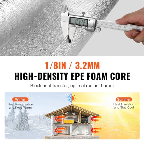 VEVOR Heizkörper Reflexionsfolie, Heizung Isolierfolie mit Schaumstoffkern, 762 x 62 cm, 3,2 mm dick, doppelseitige Dämmfolie aus Alu, EPE, Thermofolie, Isoliermatte für Wandisolierung Kälteschutz