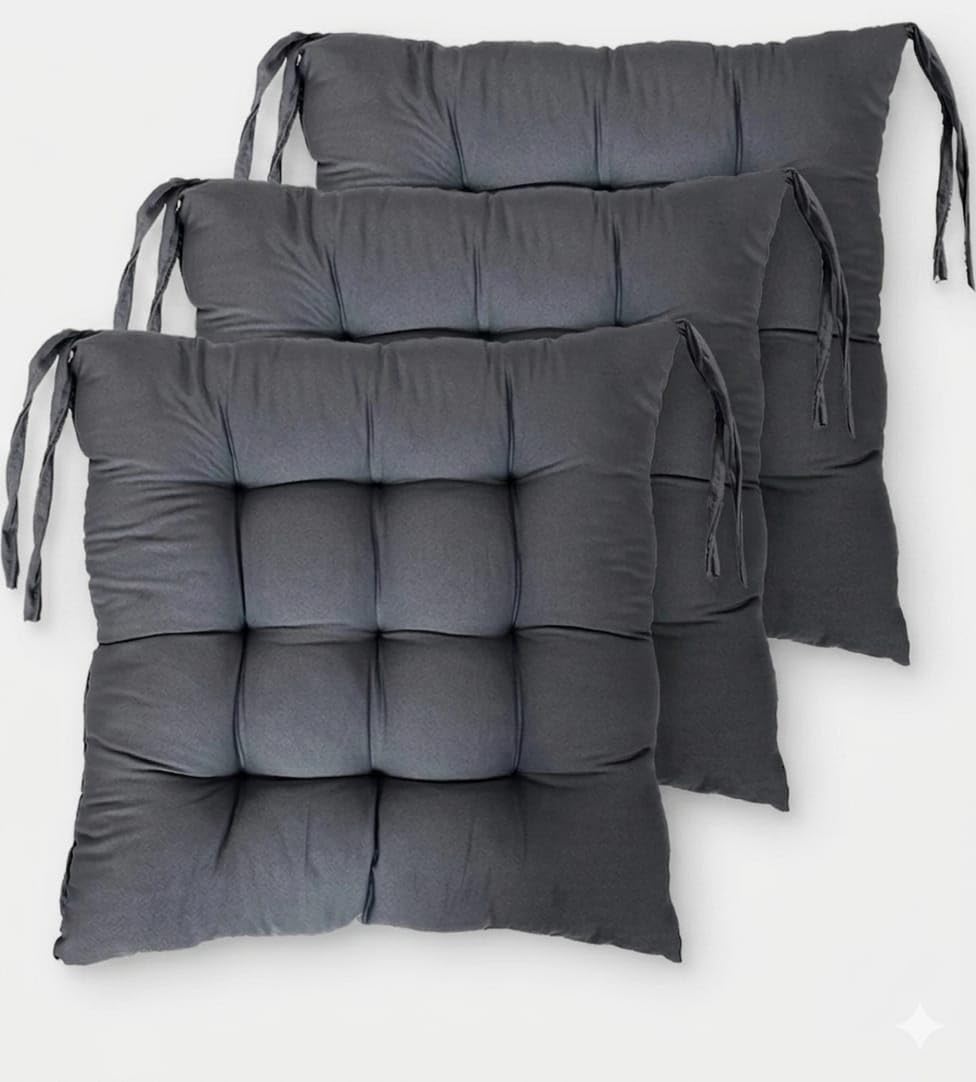 Tufted Chair Pad Cushion with Ties, Grey, 18x18 Inch, Set of 3, for Dining, Office, Garden, Balcony-image-44