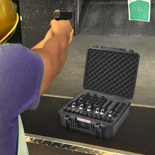VEVOR Hartschalenkoffer Pistolen, Pistolenkoffer mit vorgeschnittenem Futter, staubdichter Hartschalenkoffer für 6 Pistolen, abschließbarer Pistolenkoffer, Waffenkoffer schwarz, 491 x 434 x 211 mm