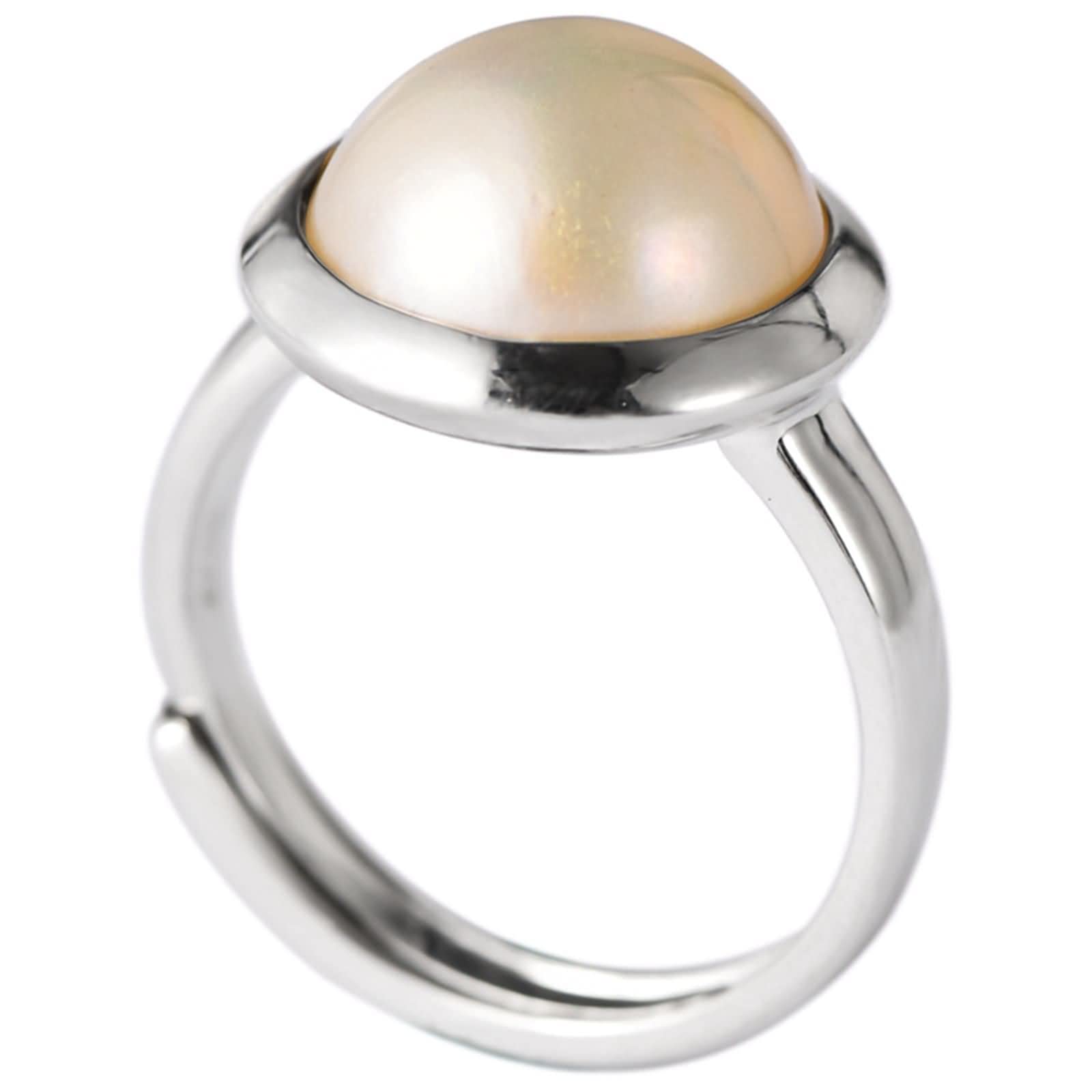 Damen Ringe,Ring Rund mit Perle Ring 925 Silber Verstellbar Silber Ring Damen Verstellbar