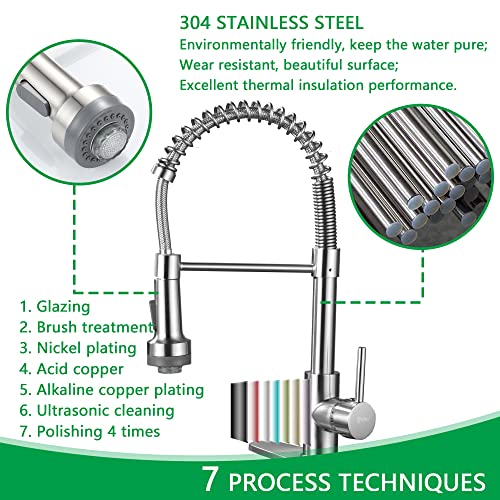 Echli Kitchen Sink Faucet, Pull Down Spring Single Handle Stainless Steel Faucet With Sprayer With Led Light For Bar Laundry And Utility Sink Faucets(Brushed Nickel) #TOP4