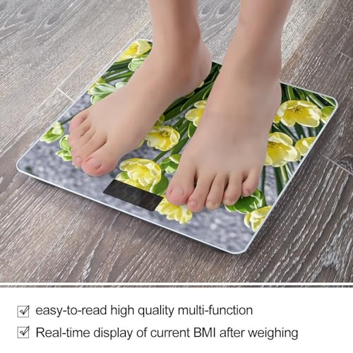 Báscula digital para baño con flores verde y amarillo miniatura 5