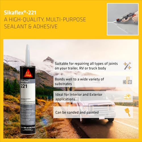 Sikaflex-221 Multi-Purpose Polyurethane Sealant/Adhesive, 10.1 fl oz, Black – Permanent Elastic Seal, Sandable & Paintable, Non-Corrosive, Bonds to Metal, Plastics & More