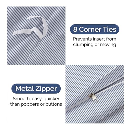 Image of Duvet Cover Full Size Set - Extra Soft Full Duvet Cover 80 inch x 90 inch with 2 Pillow Shams for Women, Men, Kids & Teens - Hotel Luxury w / Zipper Closures & Ties - Comfy, Cozy & Breathable (Blue Stripes)