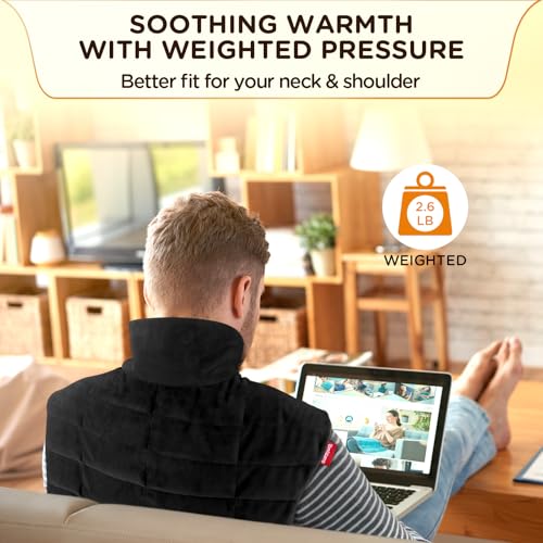 Image of Comfytemp Heating Pad for Neck and Shoulders and Back, 2.6lb Weighted Electric Heating Pads, Large Heated Wrap, 9 Heat Settings & 11 Timer, Valentines Birthday Gifts for Women Men Mom Dad, Black