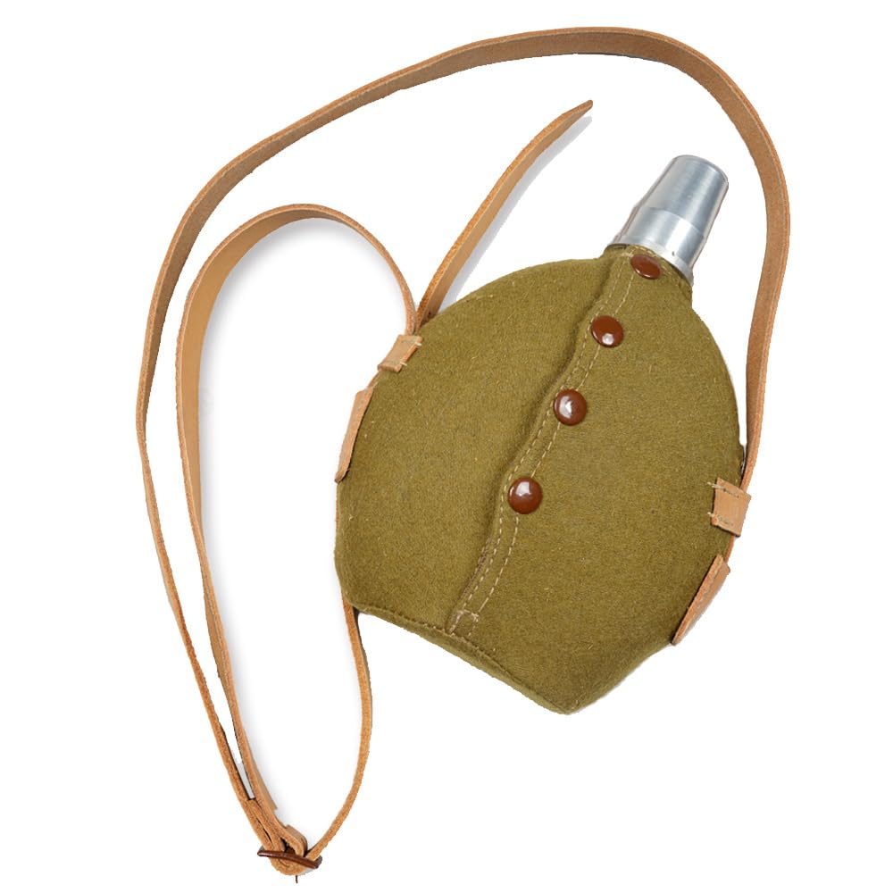 WWII Japanese Officer Kettle Retro Al Water Bottle Woolen Kettle Protective Cover Leather Strap Replica WW2