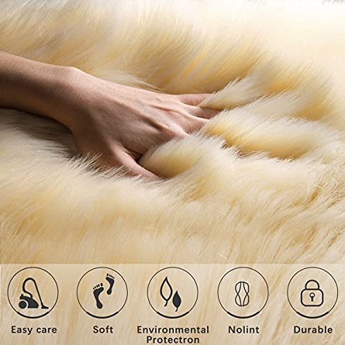 Gracefur Area Rug Genuine Sheepskin Rug Soft Lambswool Throw Rug Decorative Rug For Bedroom Sofa Floor (Beige 2 * 3Ft) #TOP3