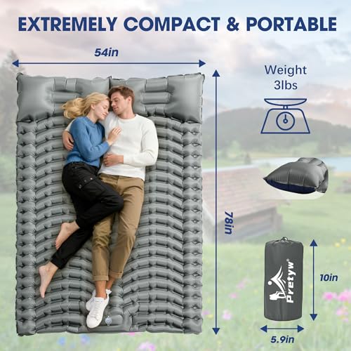 Image of Double Sleeping Pad for Camping - Ultralight Air Mattress with Pillows, Built-in Foot Pump, Compact Inflatable 2-Person Portable Mat for Backpacking, Hiking, Tent, Car Travel, Beach,Road Trip