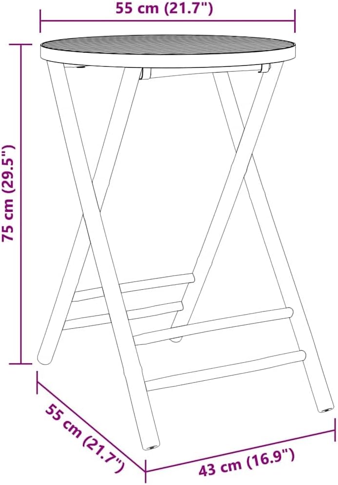Natural Bamboo Medium Foldable Garden Table Round Lightweight Outdoor Patio Table Small Bistro Set Outdoor Perfect for Balcony and Terrace Dining