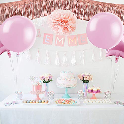 Image of BEISHIDA 3 Packs 30 Feet Metallic Foil Fringe Garland Tinsel Streamers，Shiny Rose Gold Wall Hanging Tinsel Fringe Banners for Wedding Birthday Party Decoration Halloween Christmas New Year