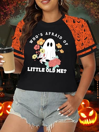 Plus Size Halloween Shirts for Women Pumpkin Graphic Tshirt Fall Casual Short Sleeve Tee Tops3