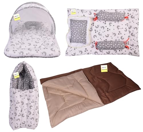 Image of Kwitchy New Born Bedding Combo of Baby Mattress with Net | | Gaddi Set | Comforter (0-6 Months) Grey (4PCS Set)