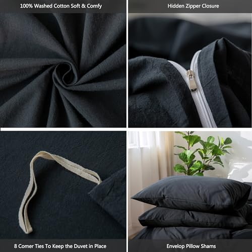 Moomee Bedding Duvet Cover Set 100% Washed Cotton Linen Like Textured Breathable Durable Soft Comfy thumb #5