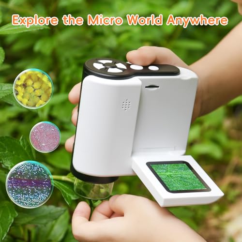 Image of LongReal 1000X Handheld Microscope for Kids with 2'' LCD Screen 6 Adjustable LED Lights Portable Microscope USB to PC