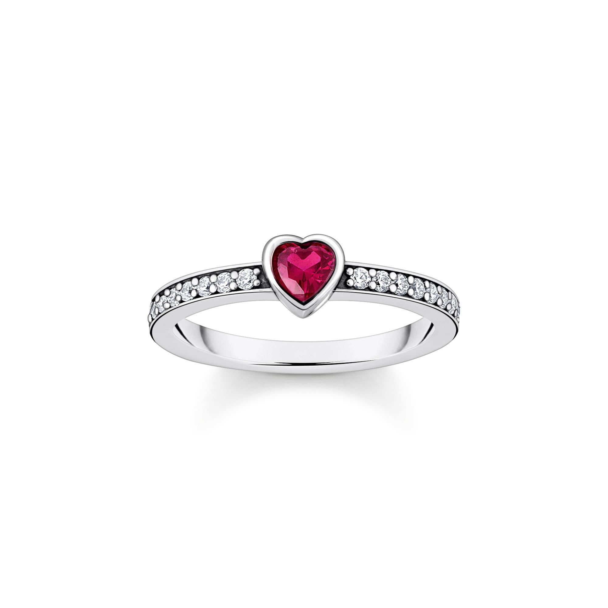 Thomas Sabo Sterling Silver Women's Silver/Red Thomas Sabo Sterling Sterling Zirconia Heart Shaped Solitaire Ring Tr2448-640-10 - Size 54