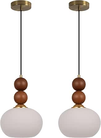 KCO Lighting 7 inch Vintage Milk Glass Pendant Light Set of 2 Mid Century Modern Globe Pendant Light Small Brass Gold Kitchen Light Fixtures Hanging