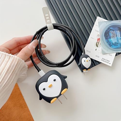 Image of Cable Protector with Protective Case for iPhone Charger18W & 20W Charger Cover|Full 3DProtection|Protection Sleeve Cord Saver for Cable & Adapter|360Protection Set of-1 (Penguin)