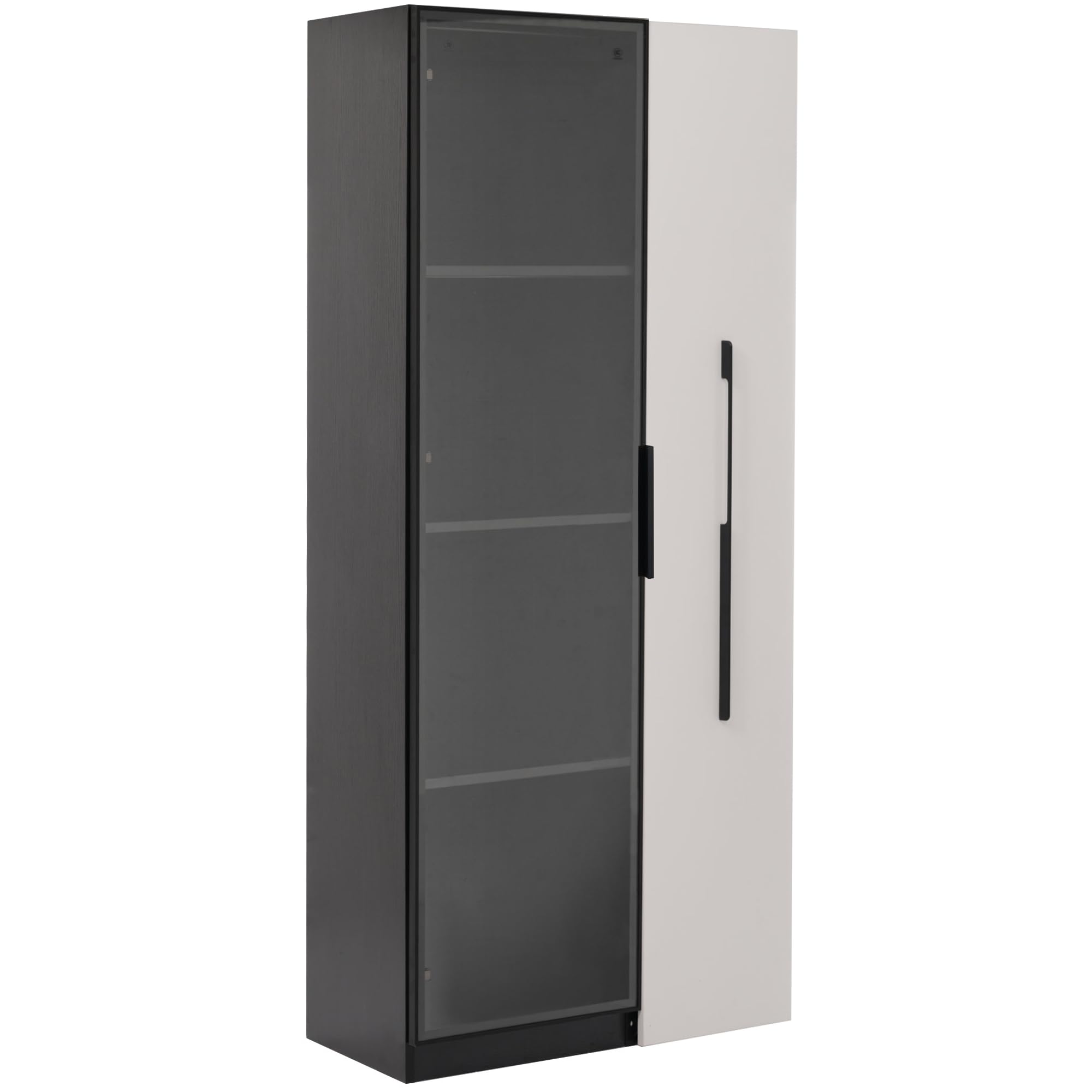Merax Vetrina 70 × 40 × 160 cm, libreria con porta in vetro temperato, telaio in alluminio, estrattore laterale e cassetto, con ruote e illuminazione a LED, per soggiorno e sala da pranzo
