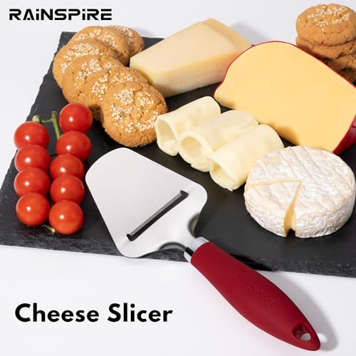 Image of Rainspire Upgraded Non-Stick Cheese Slicers for Block Cheese Multi-Functional Cheese Cutter for Mozzarella, Cheddar, Gruyere Charcuterie Accessories Dishwasher Safe Kitchen Tools, Red
