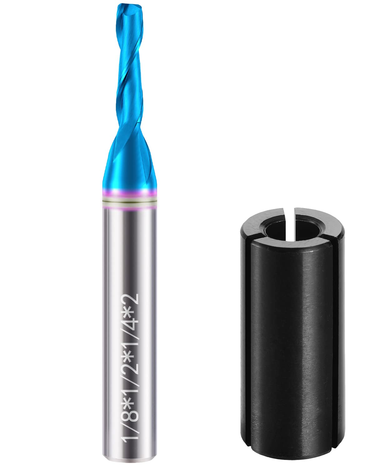 Up Cut Spiral Router Bit 1/4 Inch Shank Spiral Router Bit 2 Flutes Spiral Carbide Milling Tool 1/8 Inch Cutting Diameter with Nano Blue Coated CNC Router Wood End Mill for Wood Cut, Carving