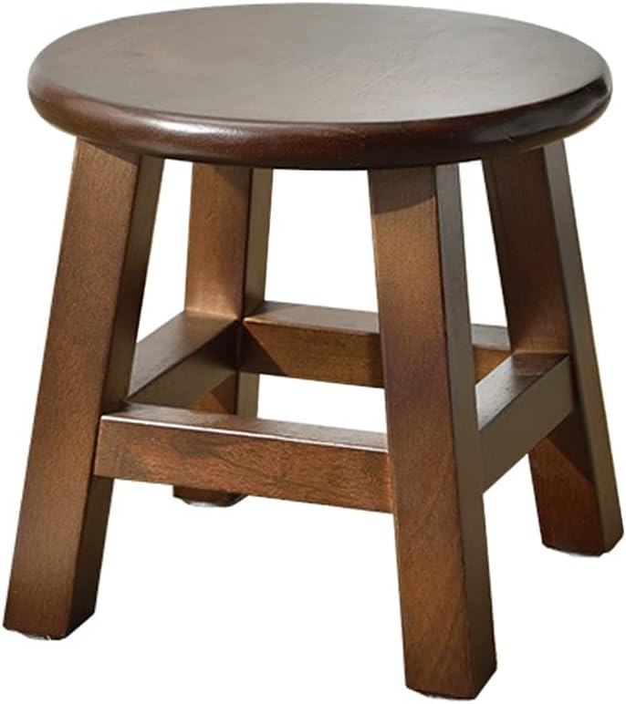 Solid Wood Stool - 10 inch Round Kids Stool for Short Reach & Shoe Changing (Brown)