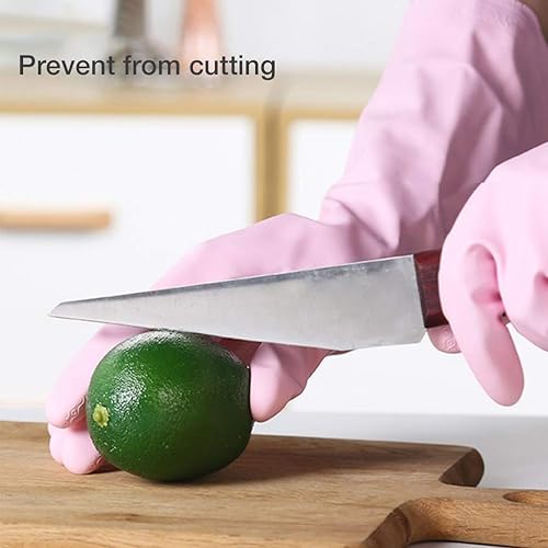 Miniatura 6 de Alimat PluS Paquete de 3 guantes de limpieza reutilizables sin látex, guantes para lavar platos con forro de algodón y palma en relieve, guantes