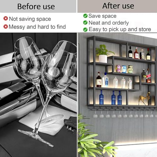 Casier à vin mural design métal noir support bouteilles verres suspendus