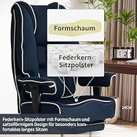 EXCEBET Chefsessel Bürostuhl Ergonomisch 200kg, Schreibtischstuhl mit Fußstütze und Atmungsaktivem Mesh, Hochlehner mit 14cm Taschenfederkern, Drehstuhl mit Höhenverstellbaren Armlehnen (Dunkelblau) – Ansicht 5