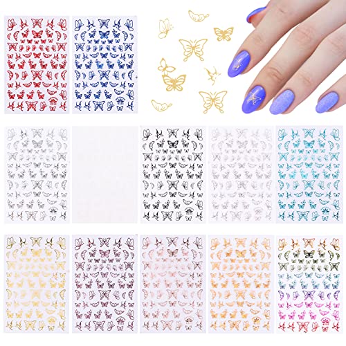 Ebanku 12 Sheets Butterfly Nail Sticker, 3D Self Adhesive Mixed Butterfly Nail Art Sticker For Nail Art Design #TOP12
