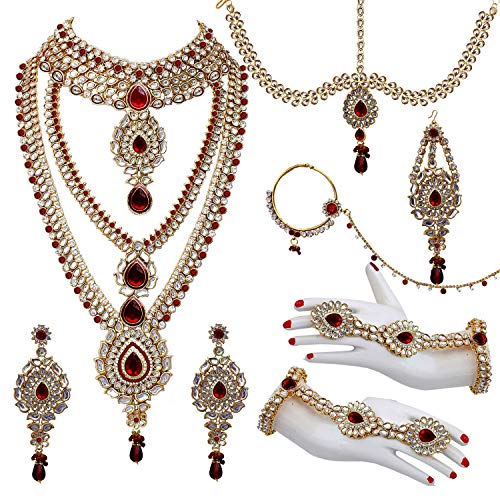 Image of Lucky Jewellery Designer Gold Plated Dulhan Bridal Jewelry Set 8 Pcs. for Girls & Women (3600-WZK-PARENT)