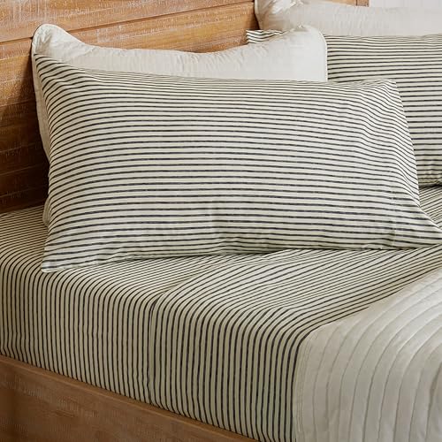 3-Piece Twin Size Stripe Microfiber Sheet Set - Ultra-Soft, Brushed Bedding Sheets & Pillowcases - Wrinkle Free, Comfortable, All-Season Bed Sheets (Dark Grey)
