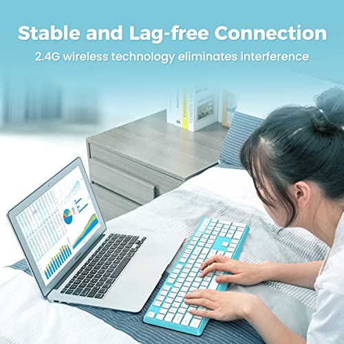 Lovaky Wireless Keyboard, 2.4G Ergonomic Wireless Computer Keyboard, Enlarged Indicator Light, Full Size Pc Keyboard With Numeric Keypad For Laptop, Desktop, Surface, Chromebook, Notebook, Sky Blue #TOP3