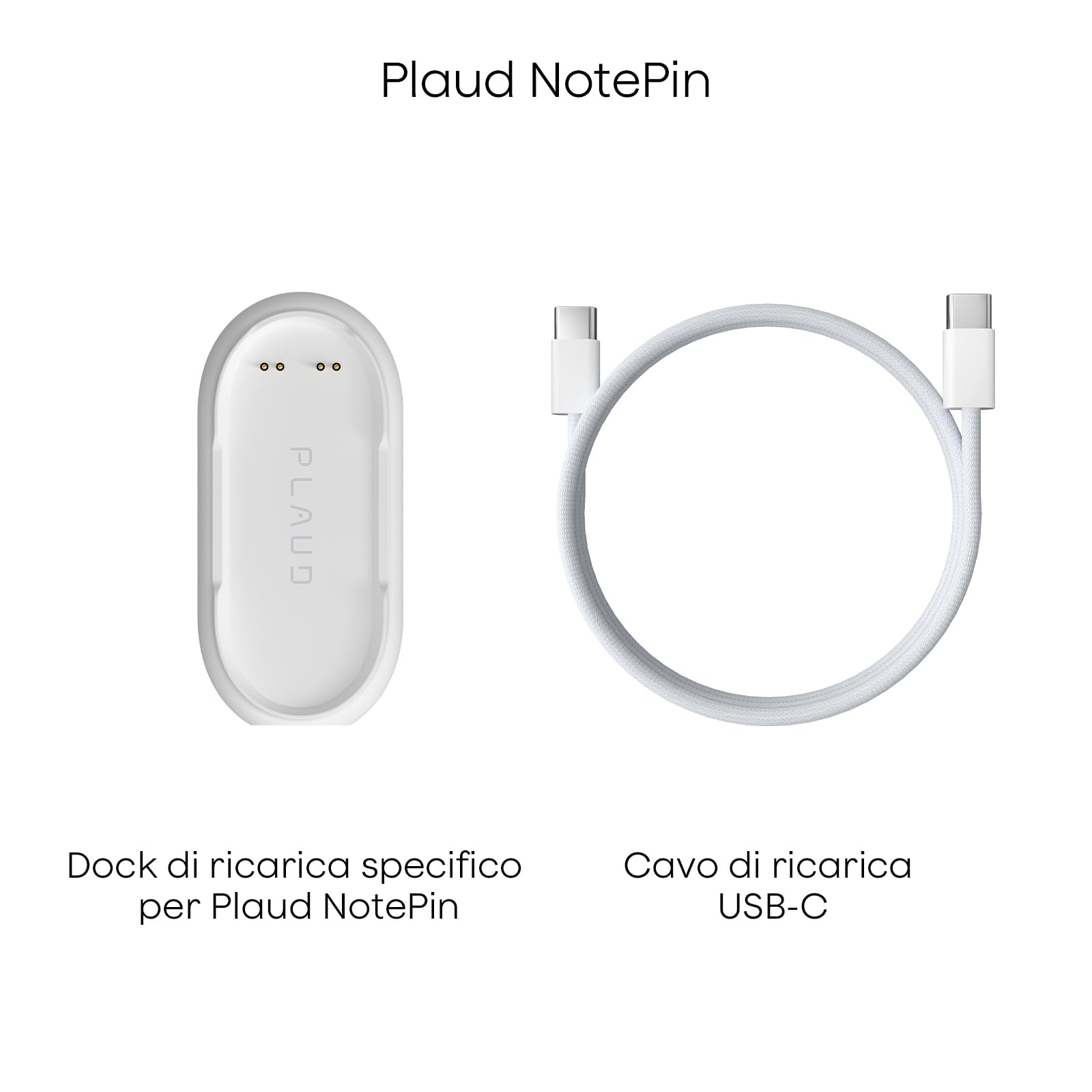 Plaud NotePin S & NotePin Dock di Ricarica Rapida Magnetica, Base Antiscivolo e Cavo USB-C Intrecciato, Compatibile con Registratore Vocale IA Plaud NotePin S e NotePin