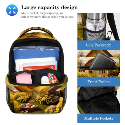 Sac à dos maison de Pâques jaune et trousse pour le collège