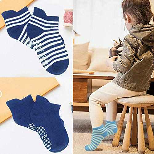 Image of Tphon 12 Pairs Toddler Non Skid Socks with Grips Anti Slip Bottom, Cotton Non Slip Ankle Crew Socks for Boys, Girls, Kids(1-7Years)