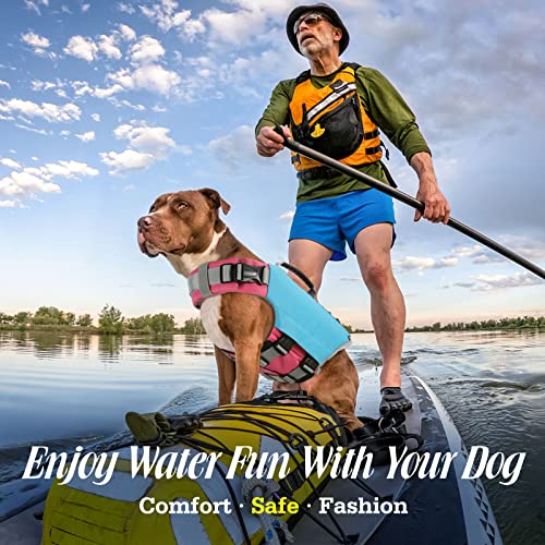 Pawaboo Dog Life Jacket, Reflective Dog Safety Vest Adjustable Pet Life Preserver With Strong Buoyancy & Durable Rescue Handle, Ripstop Dog Lifesaver Vests For Swimming, Boating - Blue, M #TOP2