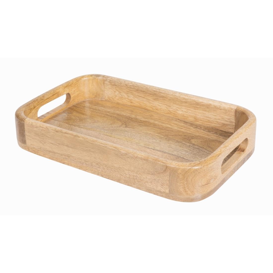 Olympia Mango Wood Rectangular Serving Tray with Handles 300 x 190mm - Deep Side Tray for Appetizers, Food, Snacks JA887