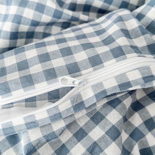 LifeTB Gingham Duvet Cover King 100% Washed Cotton Blue Plaid Duvet Cover 3 Pieces Boho Grid Comforter Cover with 2 Pillowcases Luxury Soft Gingham Bedding Set Buffalo Grid Duvet Cover King Size by LifeTB - Used condition - Image 8